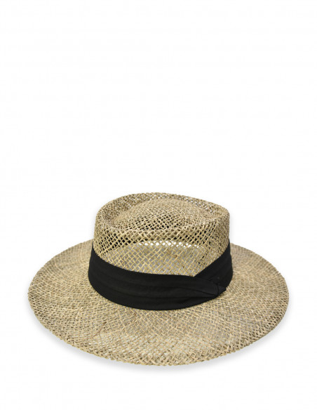 Mhateria - Cappello in paglia naturale traforata da donna con fascia - CAP3