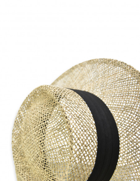 Mhateria - Cappello in paglia naturale traforata da donna con fascia - CAP3
